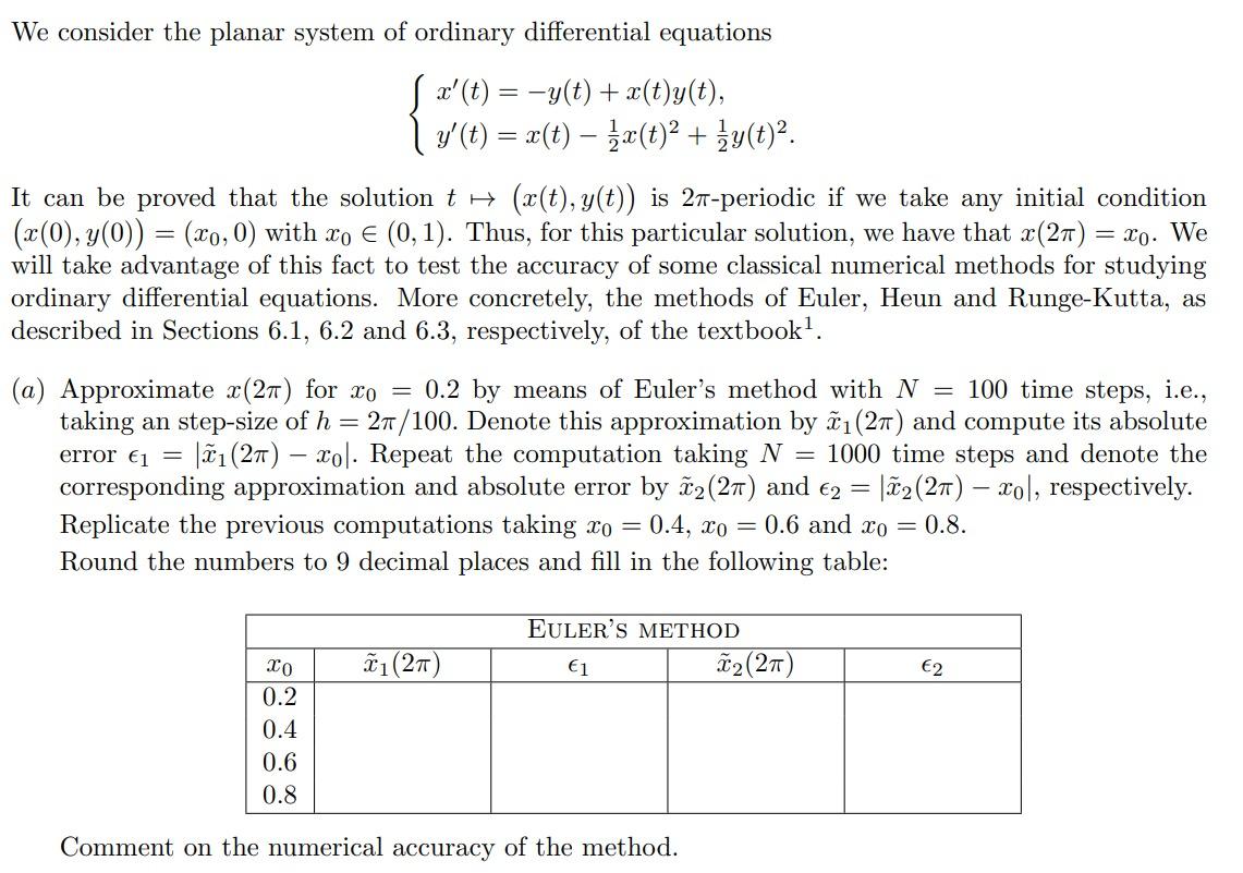 Solved Numerical Methods. Use Matlab And Write Code Please | Chegg.com