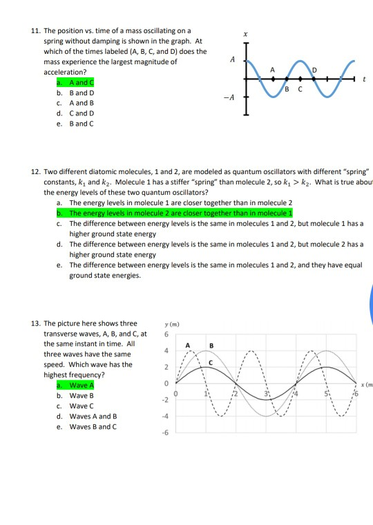 Solved 11. The position vs. time of a mass oscillating on a | Chegg.com