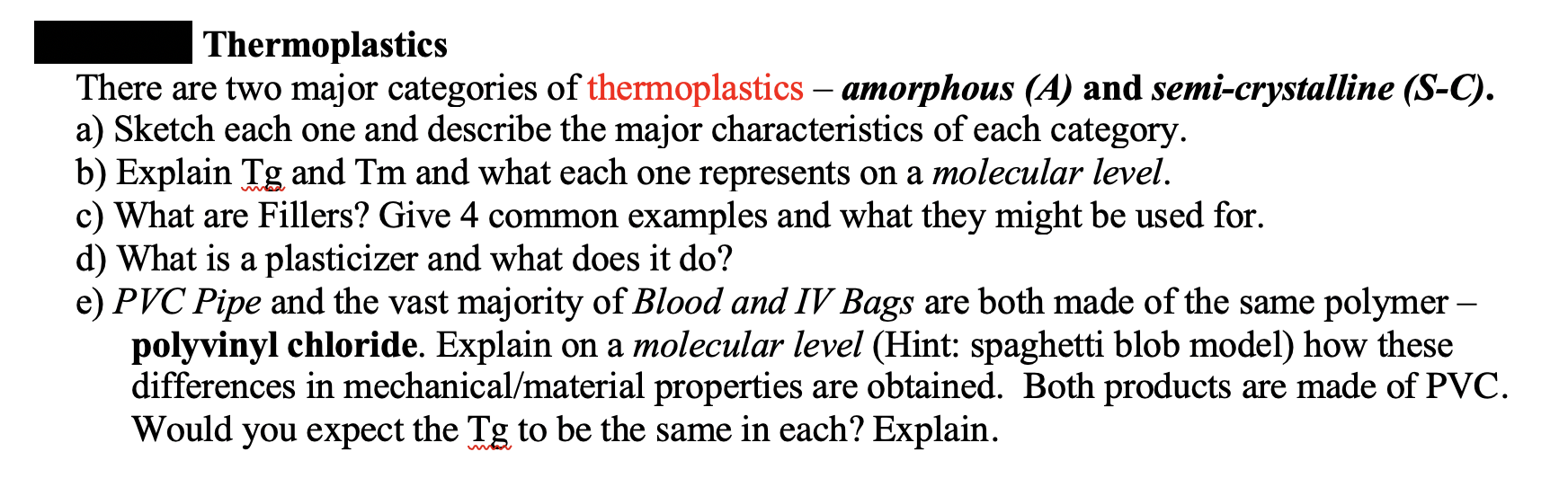 Examples of the Characteristics in Each Category