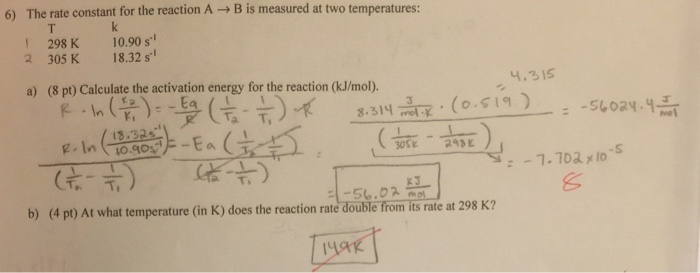 Solved The rate constant for the reaction A rightarrow B is | Chegg.com