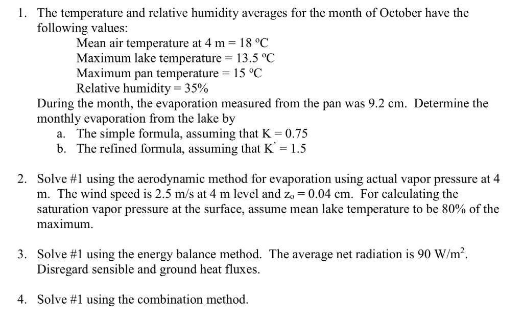 Solved 1. The Temperature And Relative Humidity Averages For | Chegg.com