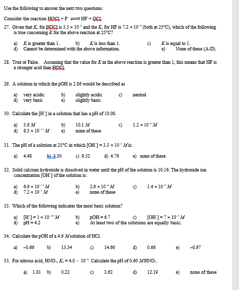 Solved Use the following to answer the next two | Chegg.com