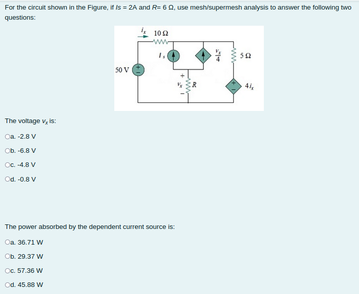 Solved For the circuit shown in the Figure, if Is = 2A and | Chegg.com