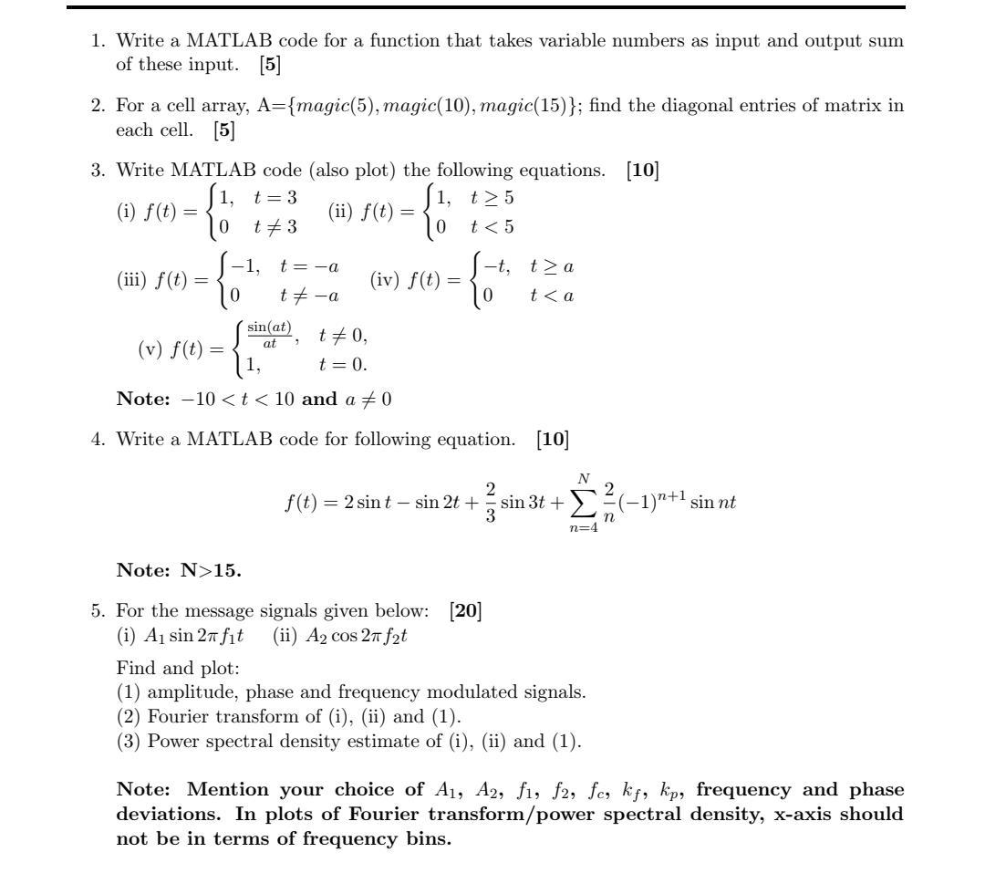 Solved 1 Write A Matlab Code For A Function That Takes 2909