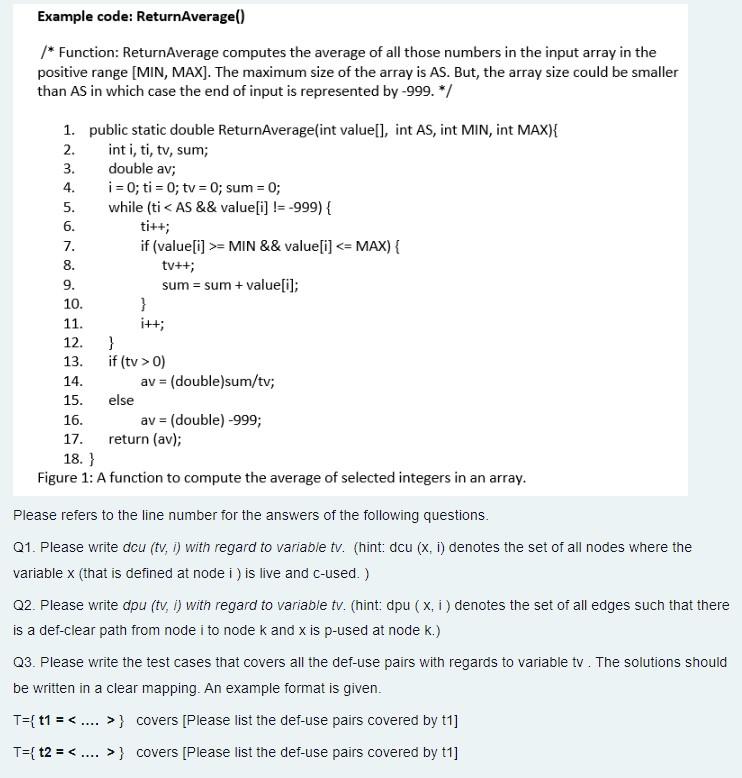 Solved Example code: ReturnAverage() /* Function: | Chegg.com
