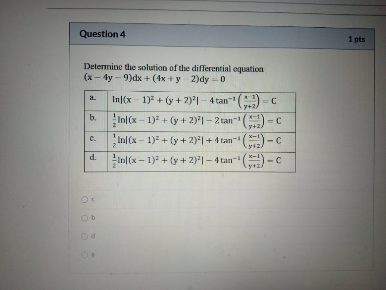 Solved Question 4 1 pts Determine the solution of the | Chegg.com