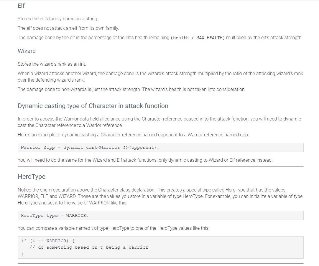 Solved Base Class enum HeroType {WARRIOR, ELF, WIZARD}; | Chegg.com