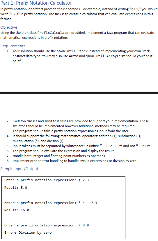 Solved Part 1: Prefix Notation Calculator In prefix | Chegg.com