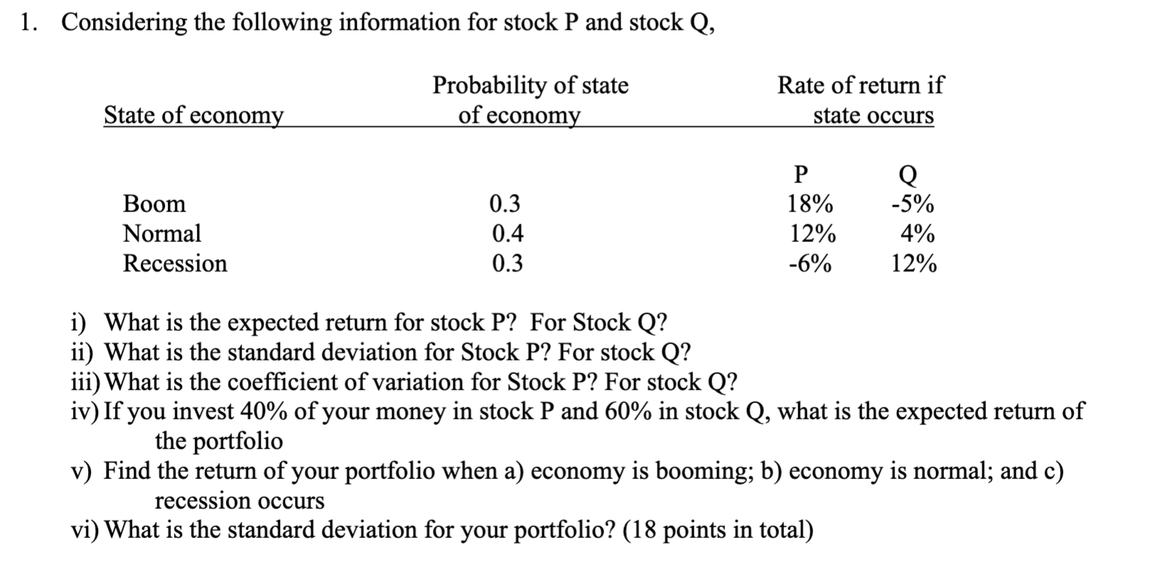 Solved 1. Considering the following information for stock P | Chegg.com