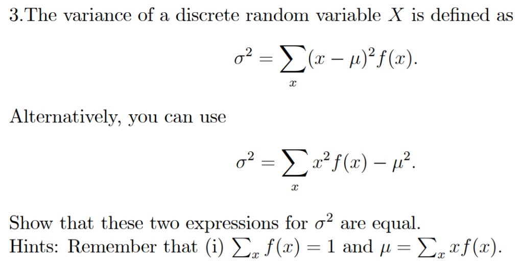 Solved 3the Variance Of A Discrete Random Variable X Is 2128