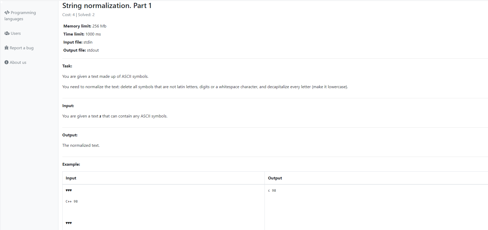 Solved String normalization. Part 1 Cost 4 Solved 2