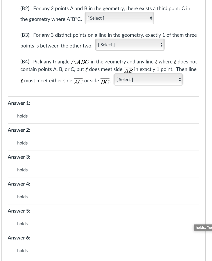 (B2): For any 2 points A and B in the geometry, | Chegg.com