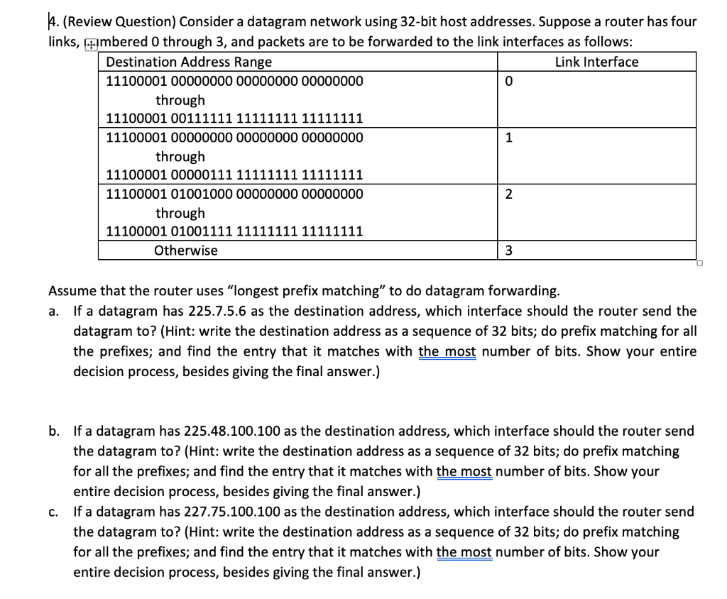Solved H. (Review Question) Consider a datagram network | Chegg.com