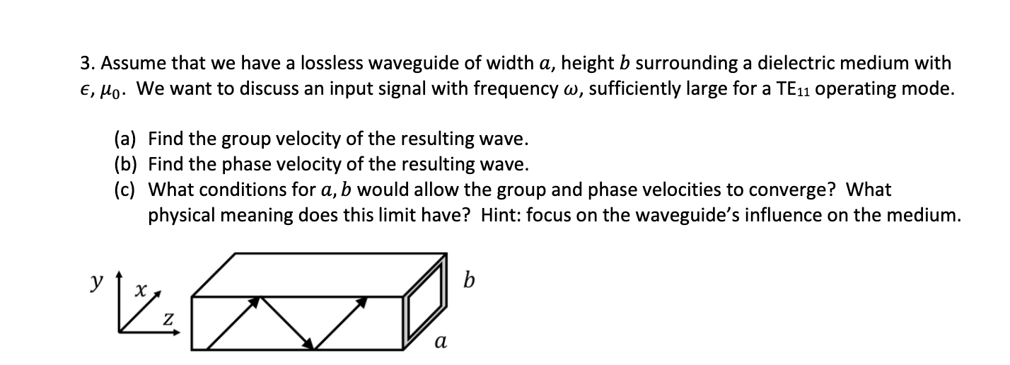 Solved 3. Assume that we have a lossless waveguide of width | Chegg.com