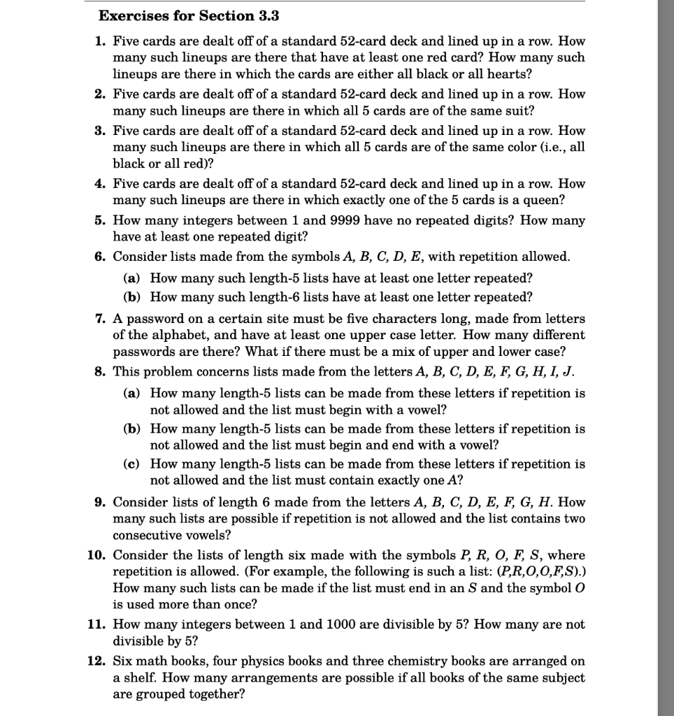 Solved Exercises for Section 3.3 1. Five cards are dealt off