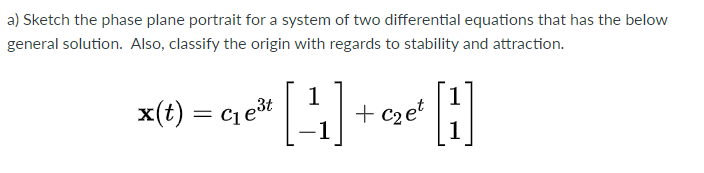 Solved a) Sketch the phase plane portrait for a system of | Chegg.com