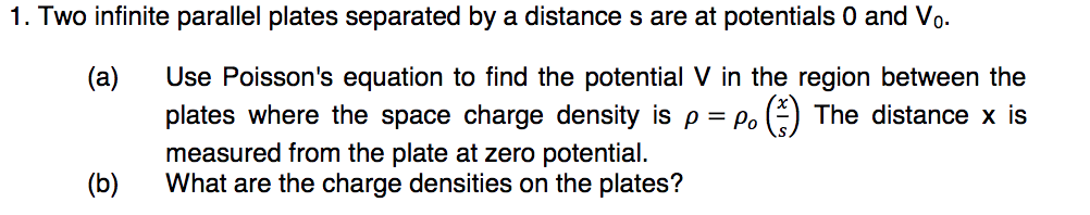 Solved 1. Two infinite parallel plates separated by a | Chegg.com