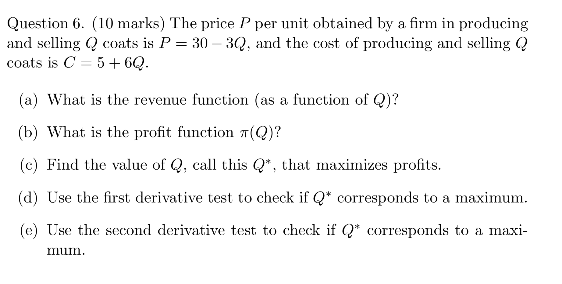 Solved Question 6. (10 marks) The price P per unit obtained | Chegg.com