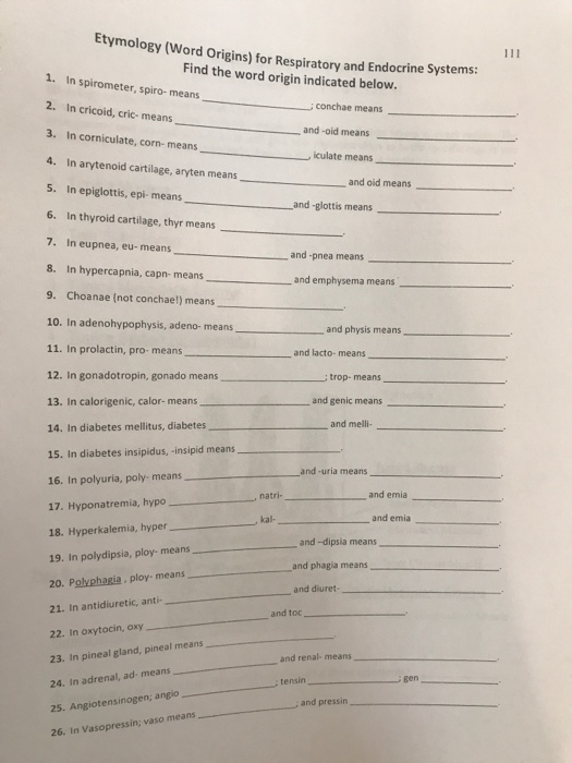 Solved Etymology (Word Origins) for Respiratory and