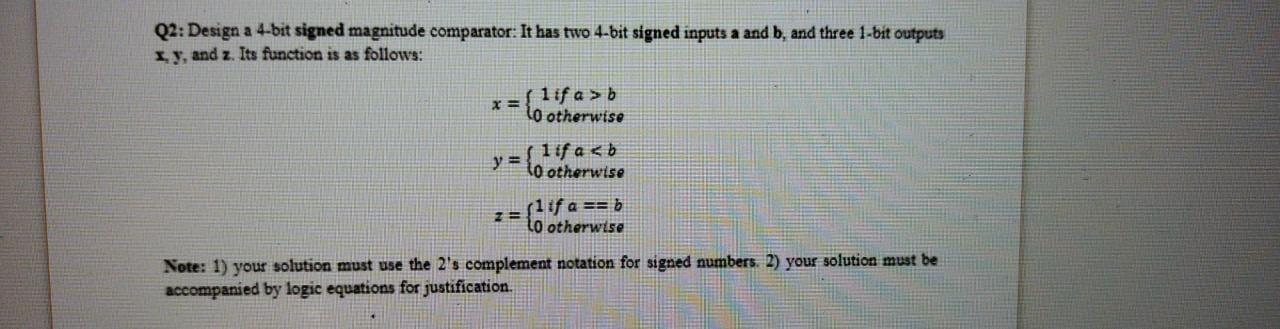 Solved Q2: Design a 4-bit signed magnitude comparator: It | Chegg.com