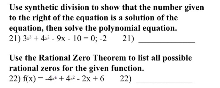 Solved Use Synthetic Division To Show That The Number Given