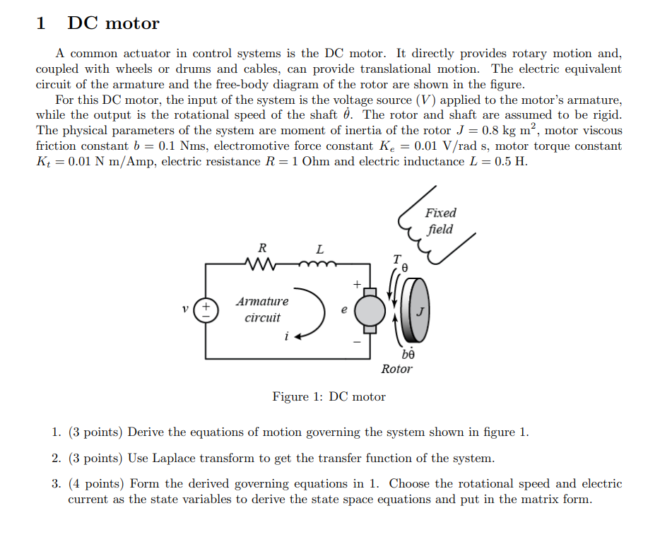 Solved 1 DC motor A common actuator in control systems is | Chegg.com