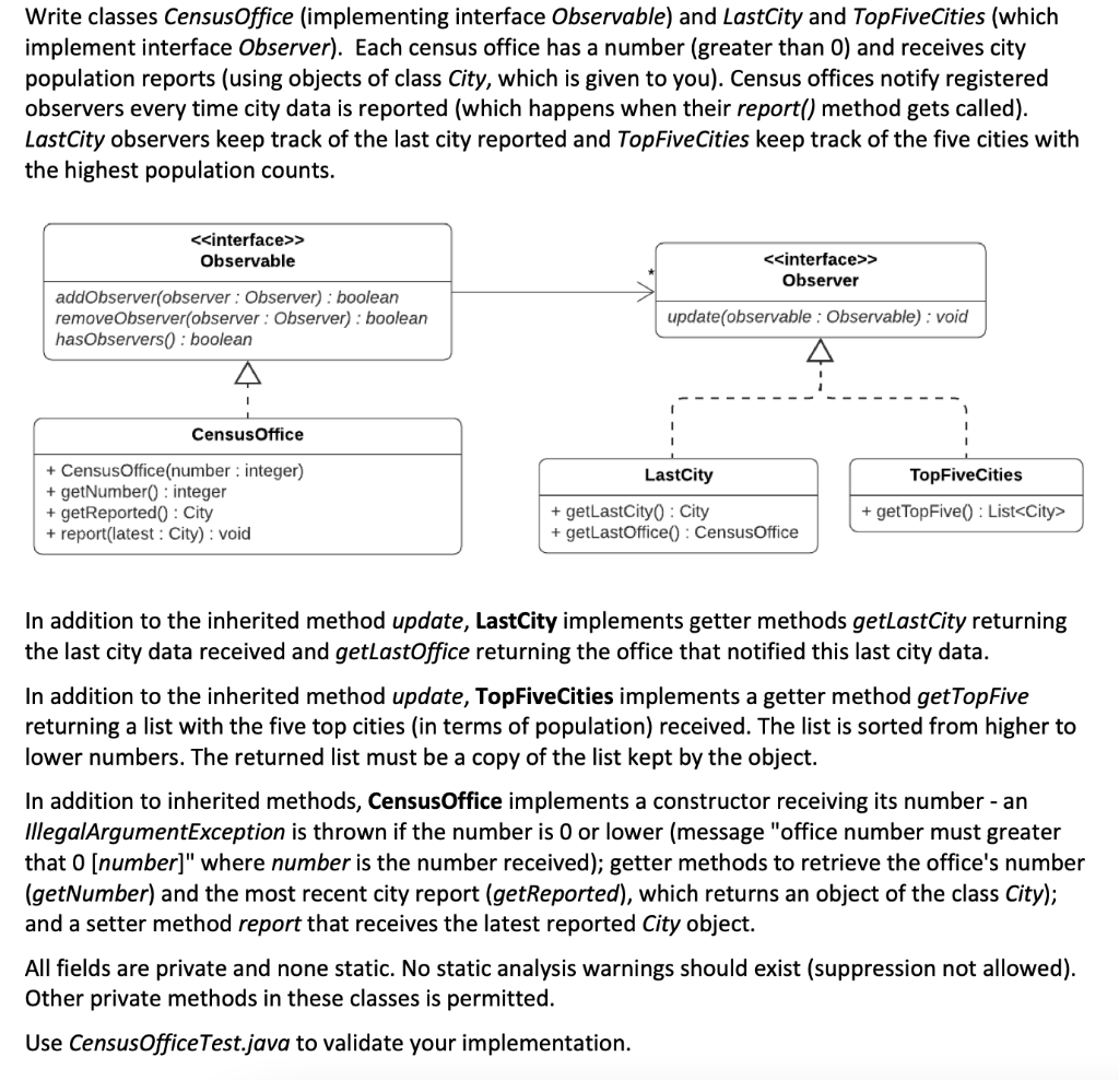 Solved Write classes Census Office (implementing interface | Chegg.com