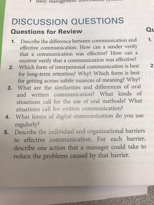Solved Basic management no DISCUSSION QUESTIONS Questions | Chegg.com
