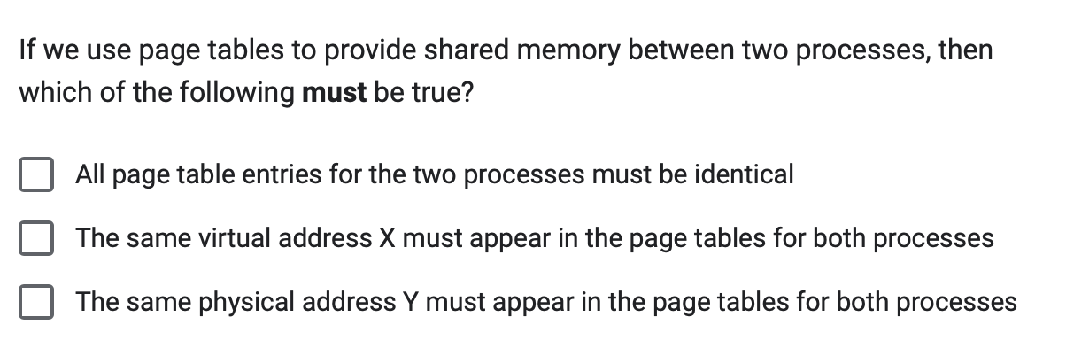 Solved we use page tables to provide shared memory between | Chegg.com
