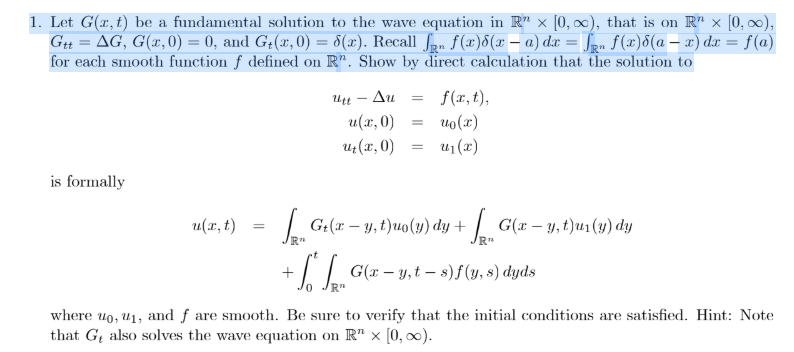 Solved 1 Let G X T Be A Fundamental Solution To The Wa Chegg Com