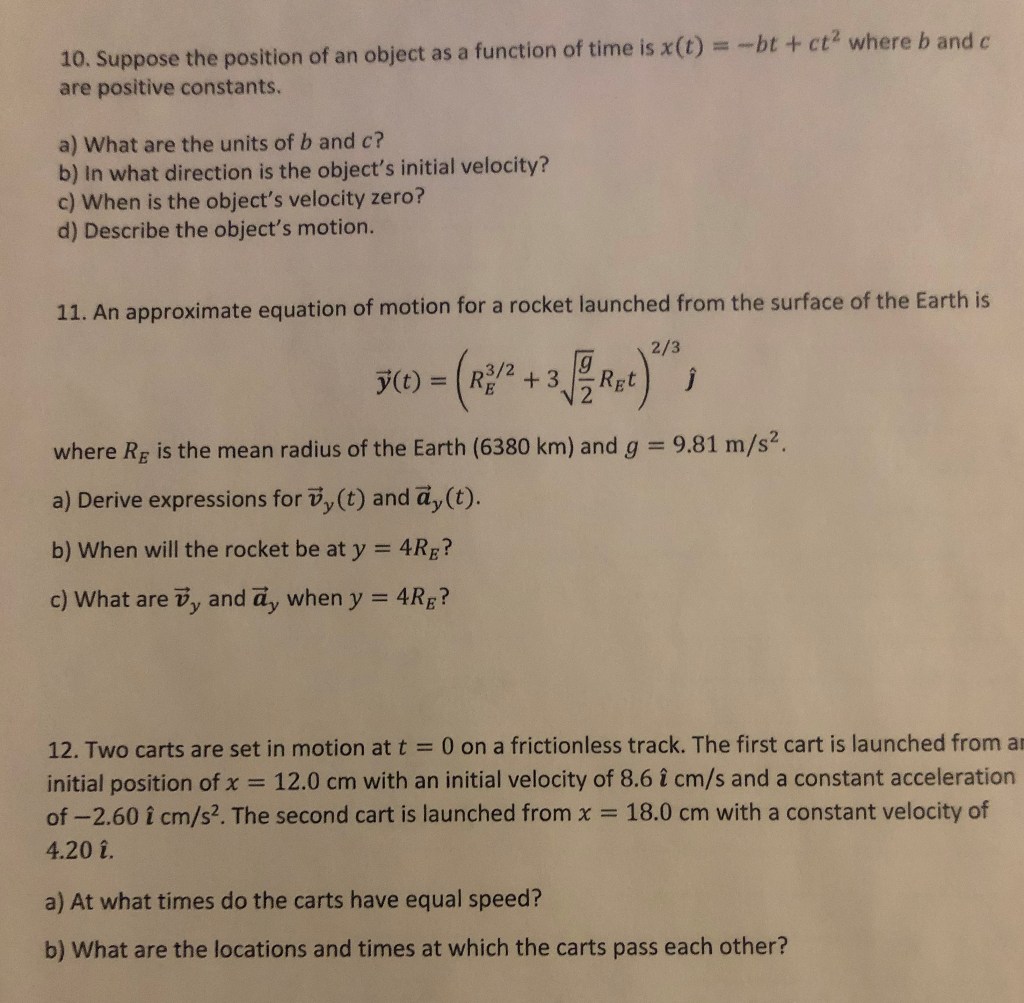 Solved 10 Suppose The Position Of An Object As A Functio Chegg Com