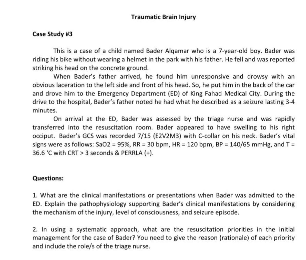 Solved Traumatic Brain Injury Case Study 3 This is a case