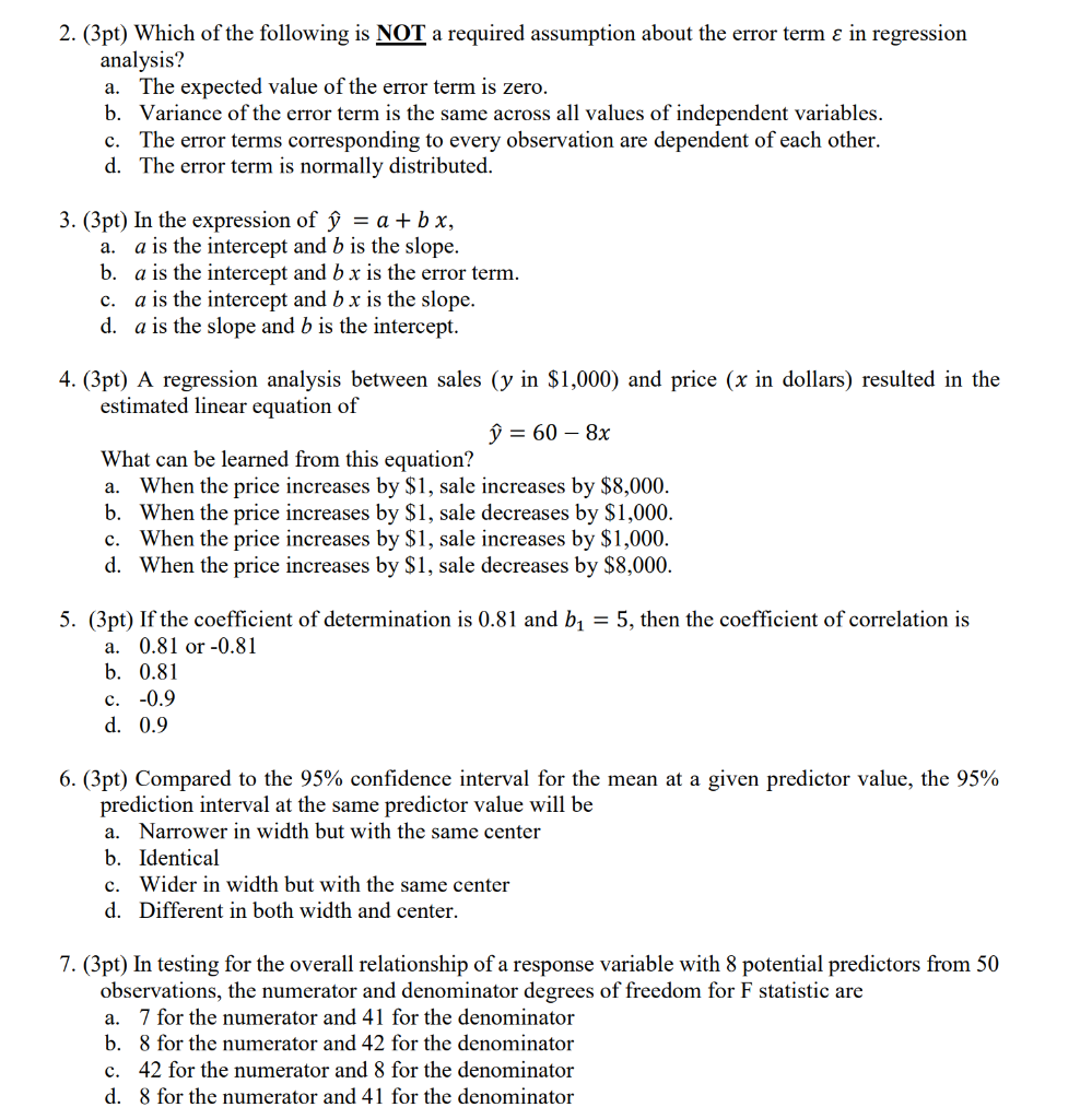 Solved In regression analysis, which of the following is NOT