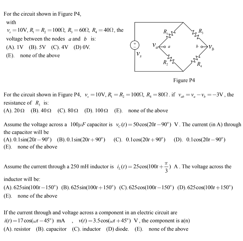 Solved R کیا R For the circuit shown in Figure P4, with v. = | Chegg.com