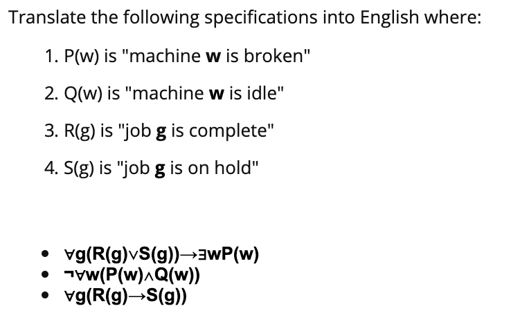 Solved Translate The Following Specifications Into English Chegg Com