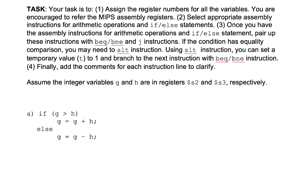 Solved TASK: Your task is to: (1) Assign the register | Chegg.com