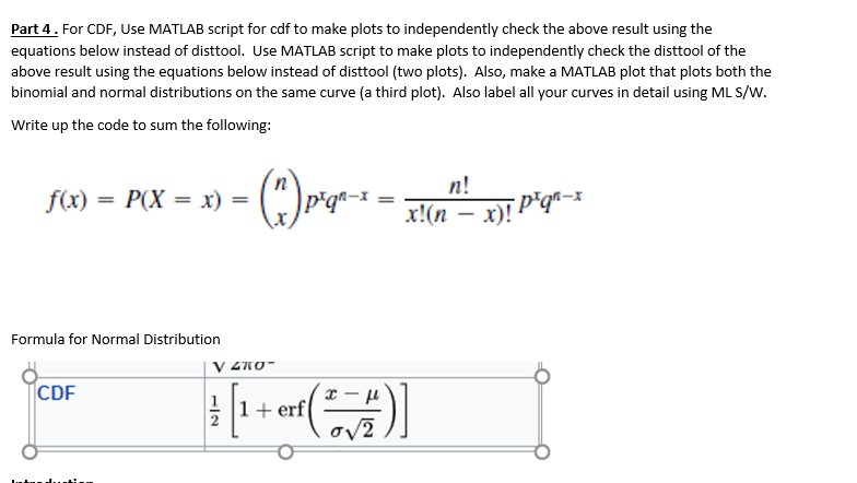 Solved Part 4. For CDF, Use MATLAB script for cdf to make | Chegg.com