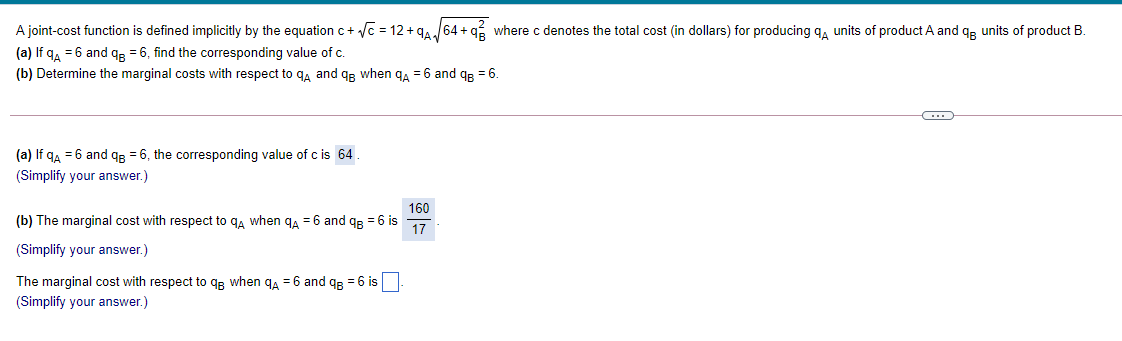 Solved A joint-cost function is defined implicitly by the | Chegg.com