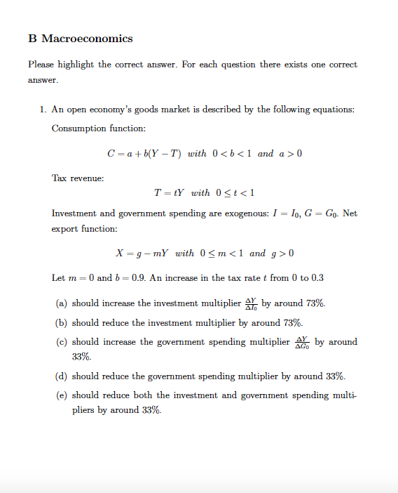 Solved B Macroeconomics Please Highlight The Correct Answer. | Chegg.com