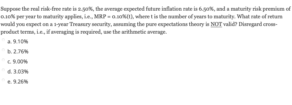 Solved Suppose The Real Risk-free Rate Is 2.50%, The Average | Chegg.com