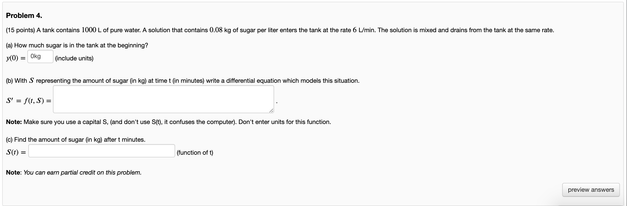 Solved Problem 4. (15 Points) A Tank Contains 1000 L Of Pure | Chegg.com