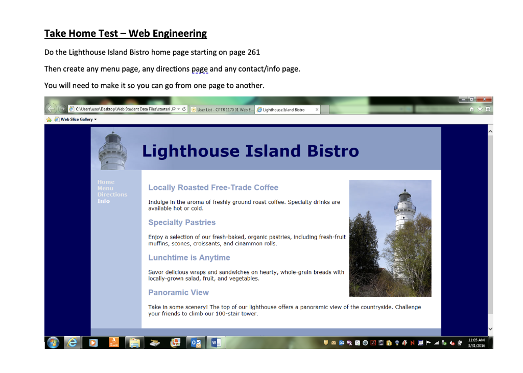 Solved Do the Lighthouse Island Bistro home page starting on