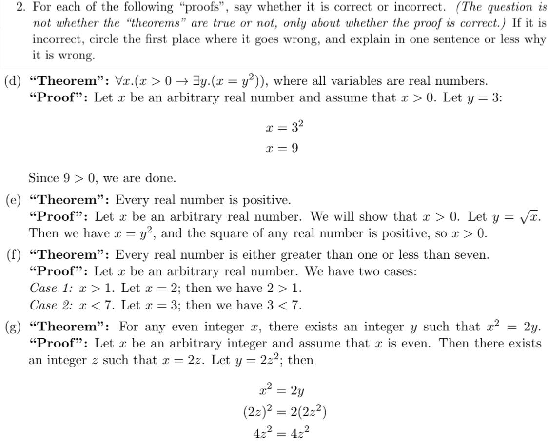 Solved 2. For each of the following “proofs”, say whether it | Chegg.com