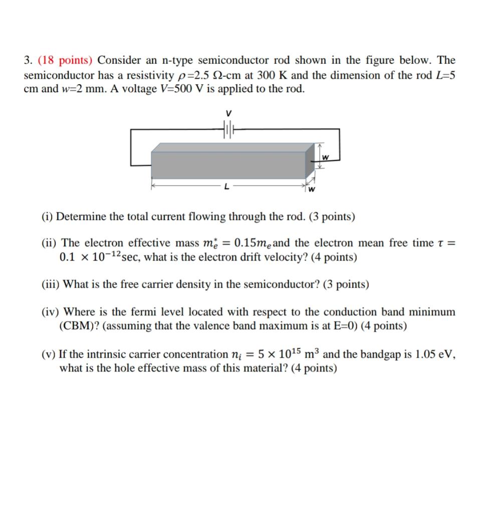 Solved 3. (18 points) Consider an n-type semiconductor rod | Chegg.com