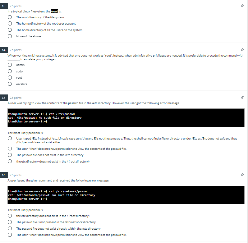 Solved 13 2 5 Points In A Typical Linux Filesystem The Root Chegg Com