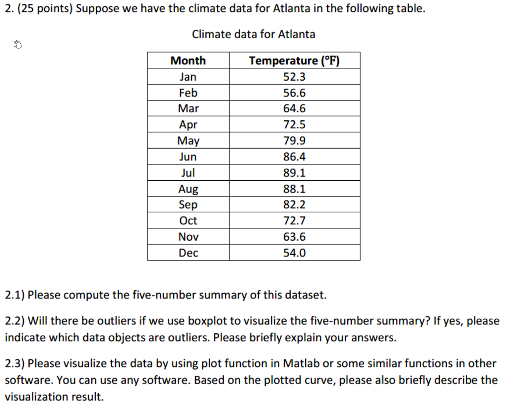 Solved 2. (25 points) Suppose we have the climate data for | Chegg.com