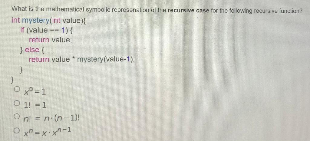 Solved What can the following recursive function be used to | Chegg.com