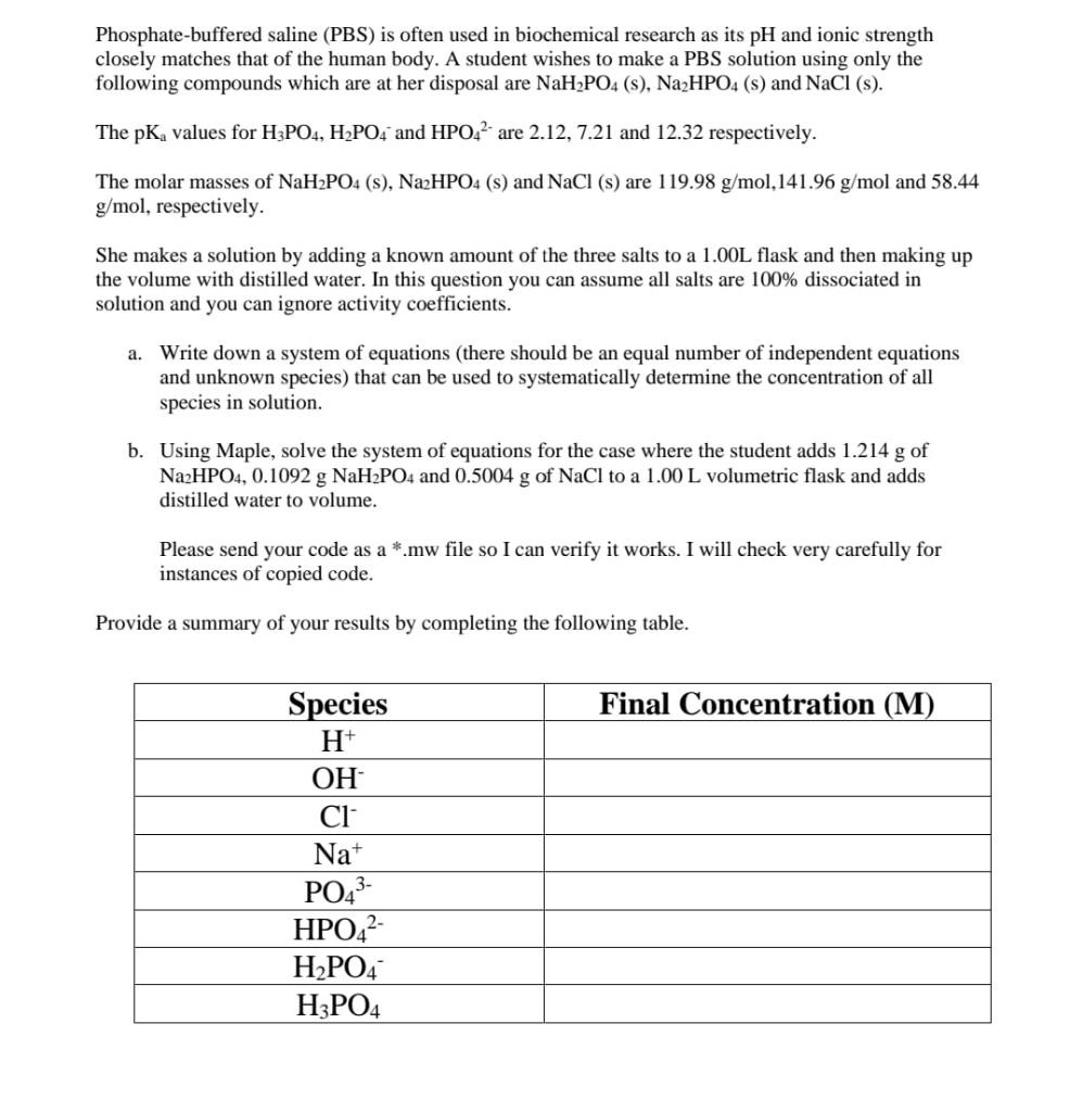 Solved Phosphate-buffered saline (PBS) is often used in | Chegg.com