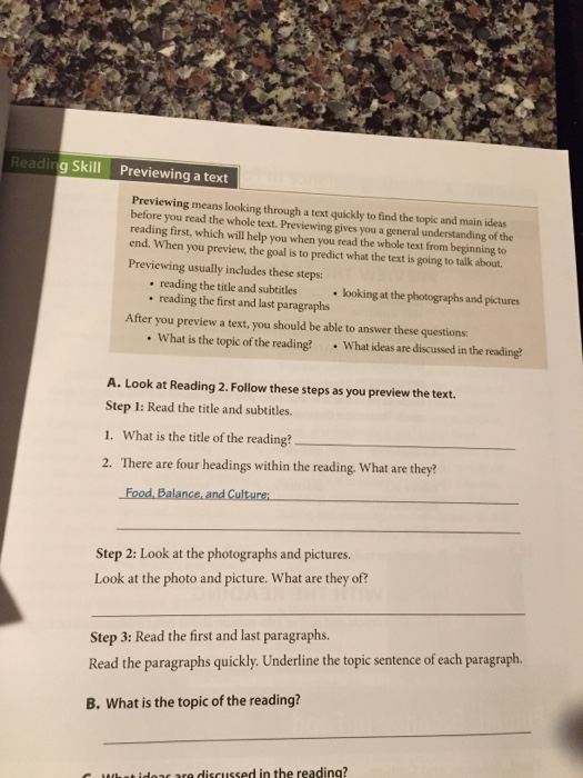 Reading Skill Previewing a text Previewing means | Chegg.com