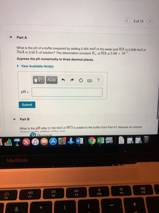 Solved 5 of 12 Part A What is the pH of a buffer prepared by | Chegg.com